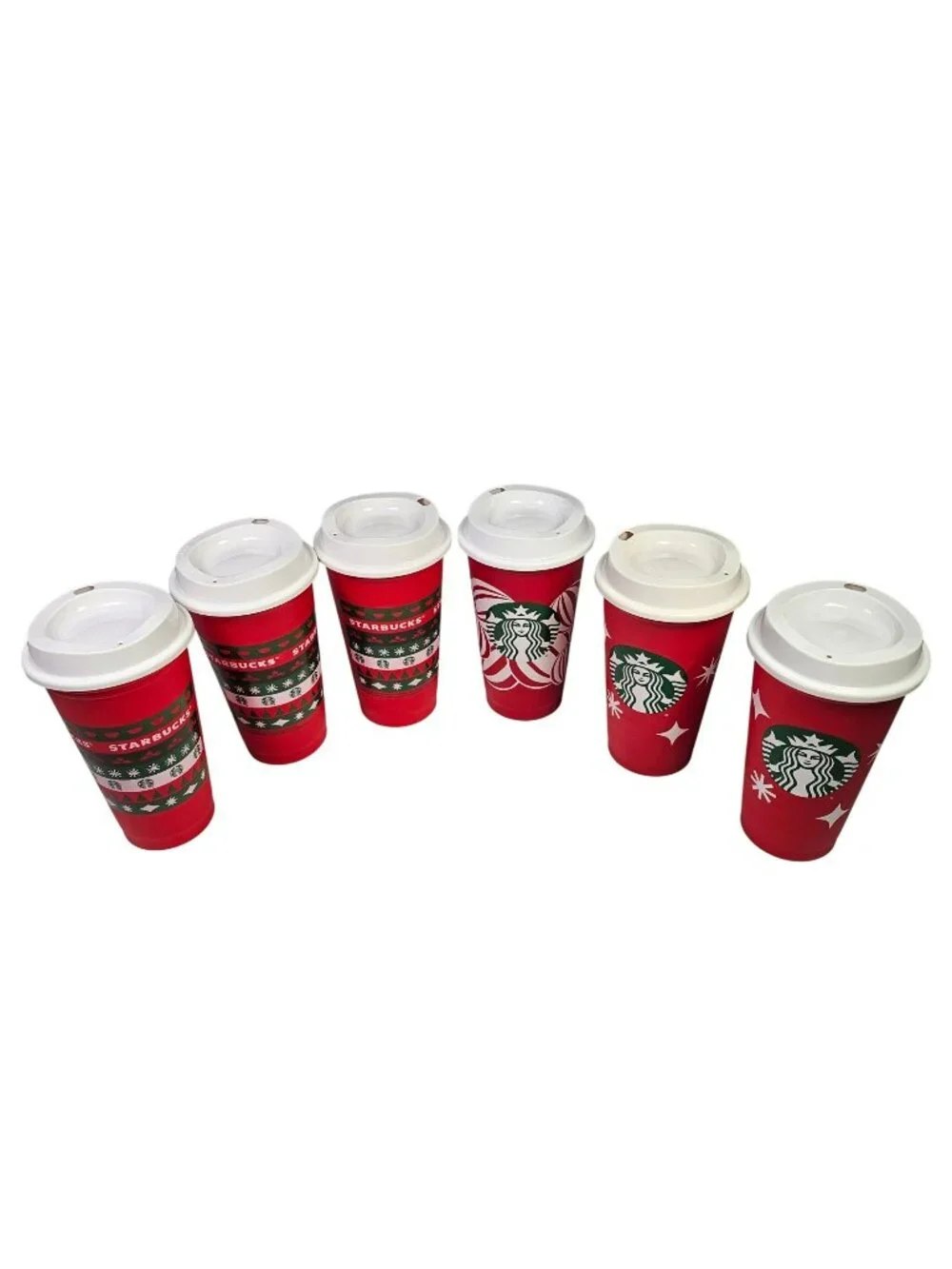 Starbucks Lot of 6 Christmas Holiday 16oz Reusable Cups w/ Lids 2013 Red